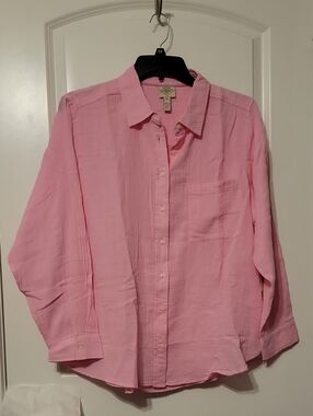 St. John's Bay Womens Pink XXL 100% Cotton, Button Up, Long Sleeve, Shirt.  NWT